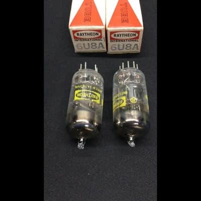 MATCHED PAIR RAYTHEON 6U8A Black Plate Vintage Vacuum Tubes TESTED 8.9666 image 5
