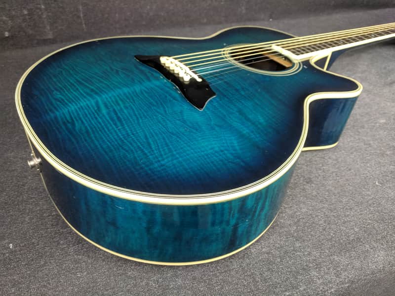 Takamine EF391 Acoustic Electric Guitar Blue Flame Maple Finish