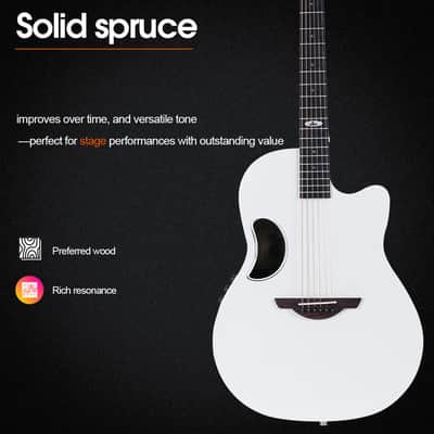 WINZZ White Solid Spruce Top With Carbon Fiber Back Electro Acoustic Guitar - AFO300CE image 2