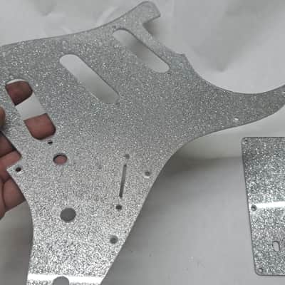 Platinum Silver Sparkle Glitter SSS pickguard + trem cover set Fits Fender Strat Stratocaster image 4