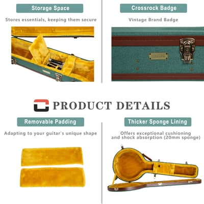 Crossrock Master Series - Wooden 5-string Resonator styles of Banjos Case - Security Lock, Genuine Leather Handle, Reinforced Hardware, Metal Feet, Storage Space- Malachite Blue Tweed image 10