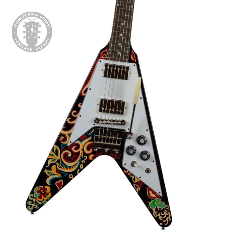 New Epiphone Inspired by Gibson Jimi Hendrix Lovedrops Flying V Ebony w/Hendrix Psychedelic Graphics #24101522797 image 1