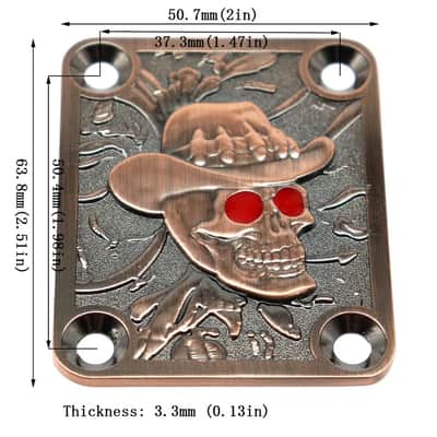 Red Bronze Skull Head Top Strat Tele Style Guitar Neck Plate Set with Screws image 2