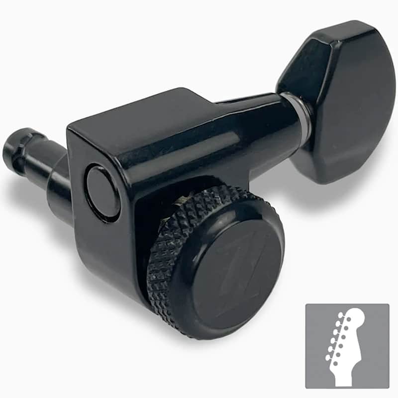 NEW True Lok Mid-Size Locking Tuners - 6-in-line, Single Pin TK-7107-003 BLACK image 1