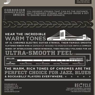 D'Addario ECG25 Chromes Flat Wound Electric Guitar Strings, Light, 12-52 image 2