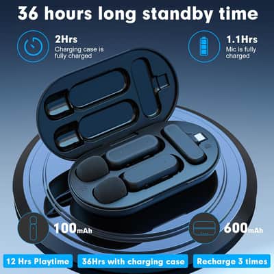 2-Pack Wireless Lavalier Microphone for iPhone Vlogging Included Charging Case & Jack Adapter, Noise Reduction Plug-Play Clip on Lapel Mic for Vlogging,Youtuber,Video Recording,Live Streaming image 3