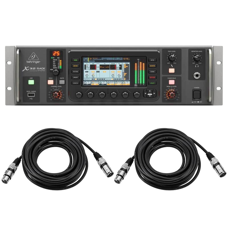 Behringer X32 Rack 40-Input 25-Bus Digital Rack Mixer, Bundle with 2x 25' XLR Microphone Cable image 1