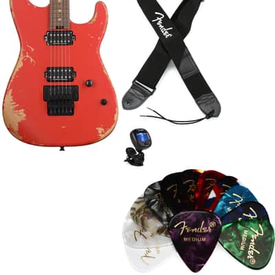 Charvel Pro-Mod Relic San Dimas Style 1 HH FR PF Electric Guitar - Weathered Orange  Bundle with Fender 2" Polyester Logo Strap - Black with White Logo... (4 Items) image 1