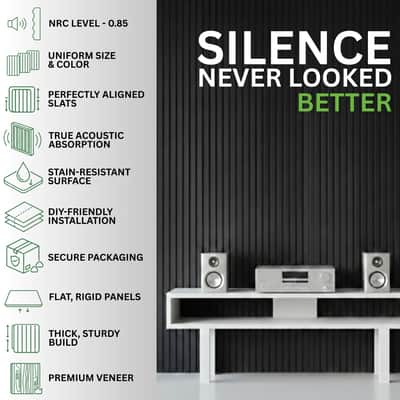 2 Pcs Acoustic Wood Panels For Wall & Ceiling - 47" X 23.6" Sound Absorbing 3D Fluted Wood Slat Wall Panels With Wood Finish - Noise Canceling Panels For Home, Office & Studio - Black Oak image 3