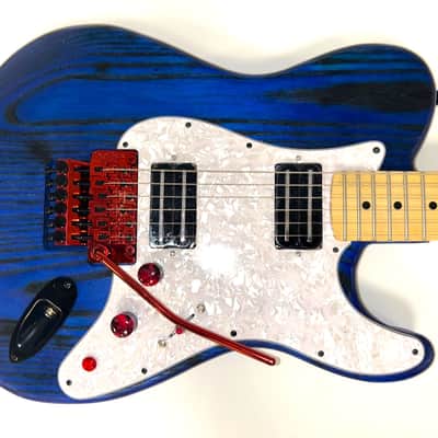 Hot rod, custom blue Hybrid Telecaster style guitar, Floyd rose, coil split image 2