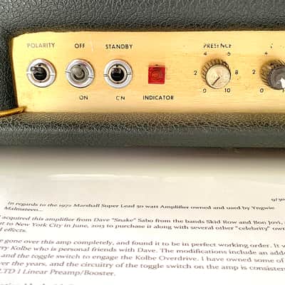 Marshall JMP Model 1987 50-Watt Head (1972) — Ex-Yngwie Malmsteen / Dave Sabo — Harry Kolbe Mod — Fully Documented Provenance image 5