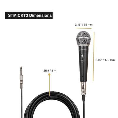 STMICKT3 | 3-piece Professional Handheld Dynamic Microphone Kit with Carry Case, Mic Clips, 26ft XLR to 1/4" Audio Cables image 4