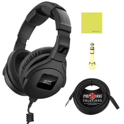 Liquid Audio Senn heiser HD 300 PROtect Professional Closed-back Audio Headphones, Black Bundle w/Pig Hog PHX14-25 1/4" Headphone Extension Cable Polishing Cloth image 1