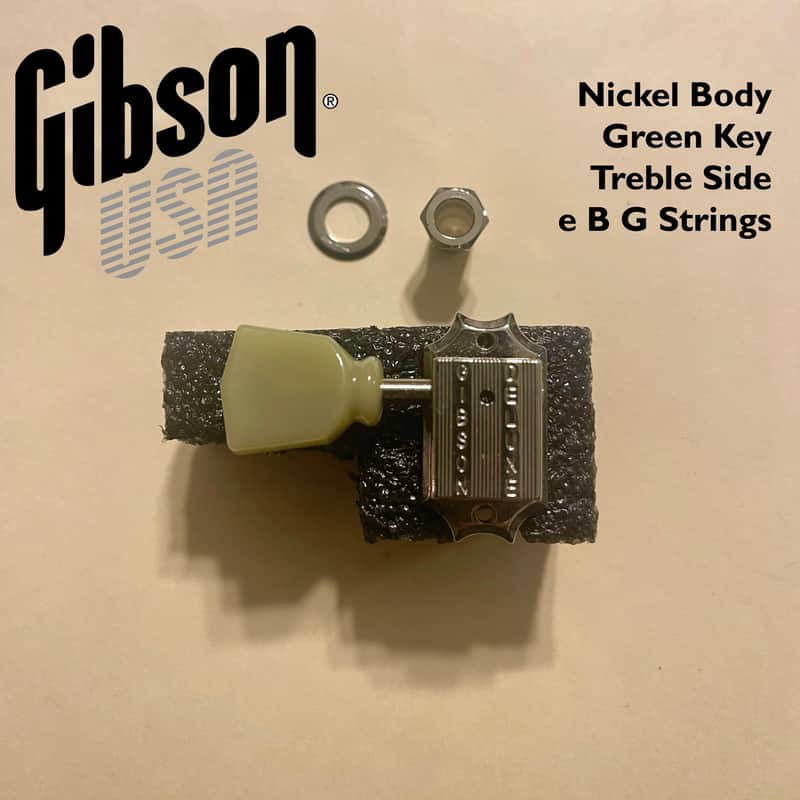 Gibson Deluxe Vintage NICKEL Tuner SINGLE TREBLE SIDE with GREEN Key button (GBe strings) image 1