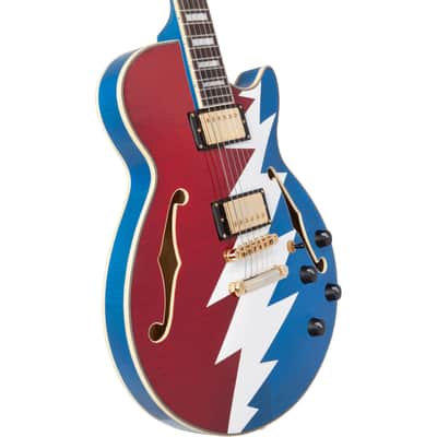 D'Angelico Grateful Dead Premier SS Semi-hollowbody Electric Guitar - Red, White, and Blue Lightning Bolt image 2