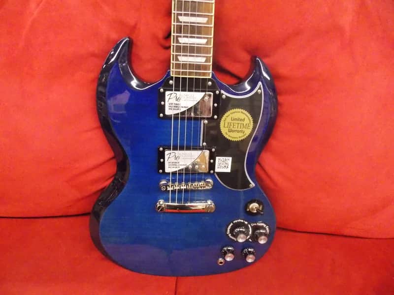 Epiphone G-400 Deluxe Limited Edition Trans Blue Flame Top | Reverb