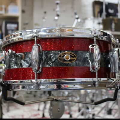 Ultra-Rare 1960s Slingerland Windsor 14" Artist Model Snare - Factory Tri-Band Red Sparkle & Black Diamond Pearl image 1