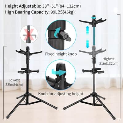 Triple Guitar Stand - Heavy Duty 3 Guitar Stand for Acoustic/Electric/Bass/Banjos, Auto-Lock Folding Design, 360° Non-Slip Base & Anti-Rust - Portable for Stage/Travel/Studio image 4
