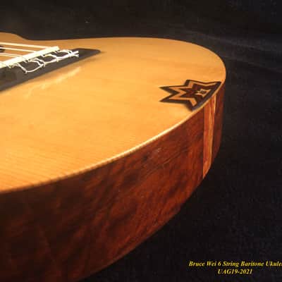 Handmade 6 String Baritone Ukulele Solid Spruce, Mahogany ArchBack, Slotted Head, Celtic Inlay, Soft-bag, Bruce Wei UAG19-2021 image 9