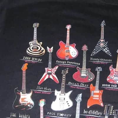new old stock (NO paper hang-tag) A+ Taboo Rock Rock and Roll Guitar Heaven Shirt (XL) Black T shirt w/ many iconic guitars graphic (NO packaging) image 9