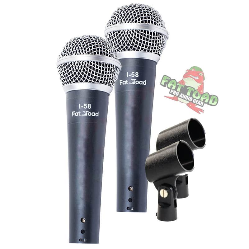 Fat Toad Dynamic Vocal Microphones with Clips (2 Pack) - Professional Cardioid Handheld, Unidirectional Mic Singing Microphone - Designed for Music Stage Performances & Studio Recording or DJ Karaoke image 1