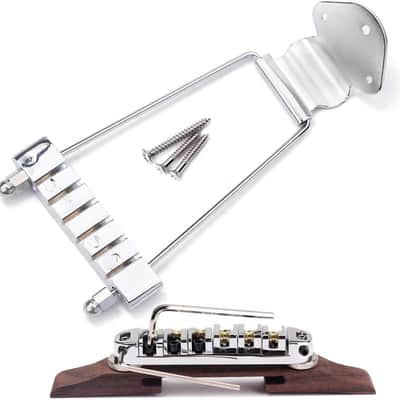 Set of 6 String Archtop Jazz Guitar Rosewood Bridge Height Adjustable Tailpiece Trapeze for Jazz Guitar Parts,Chrome image 3