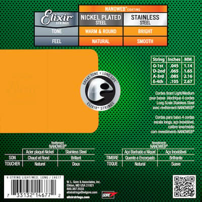 Elixir Stainless Steel Nanoweb Bass Guitar Strings; 45-105 image 2