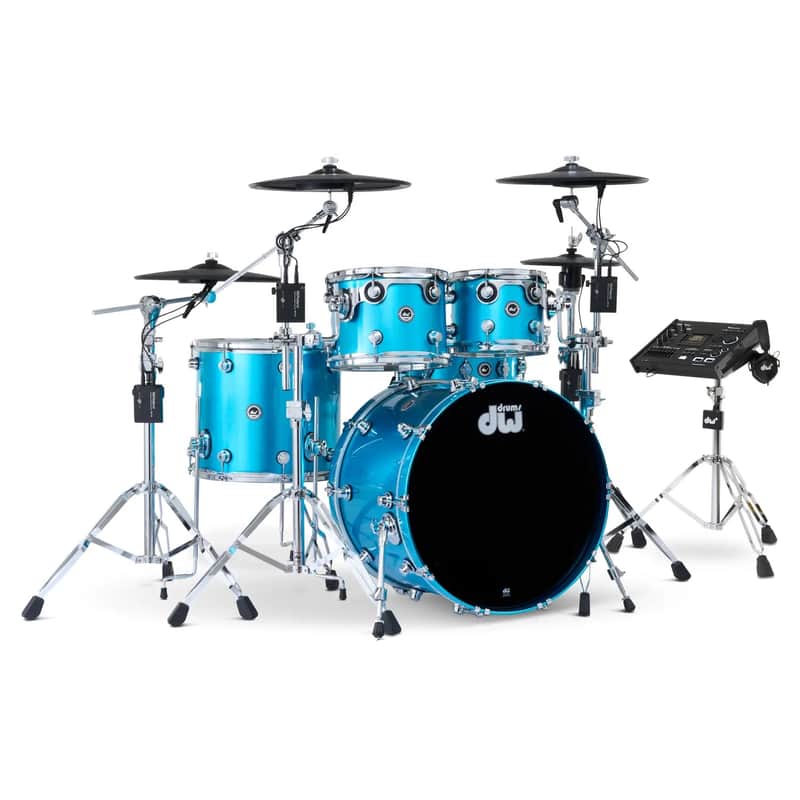 DW DWe 5pc Complete Electronic/Acoustic Drum Set w/Roland Cymbals & V71 Laser Blue Metallic image 1