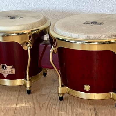 "NICE" LP Caliente Bongo Set Wine Red with Gold Hardware, Sound Great ! image 6