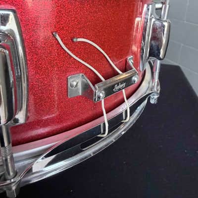 Vintage 1970's Ludwig Standard Maple 5x14 Snare Drum in Red Mist Sparkle with Internal Muffler image 4