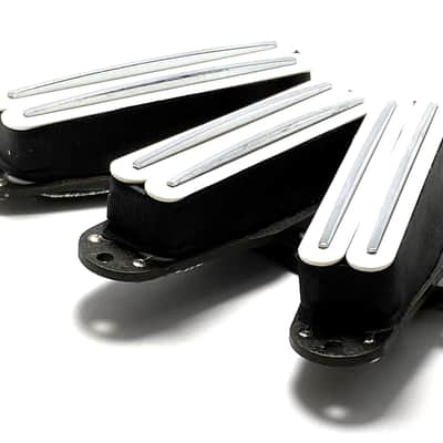 Dragonfire Duo Rails SSS Set Strat Sized Humbucker Pickups Bridge/Middle/Neck, White w/ Chrome Rails image 1