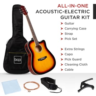 Best Choice Products 41in Beginner Acoustic Electric Cutaway Guitar Set w/ Case, Strap-Blue image 22
