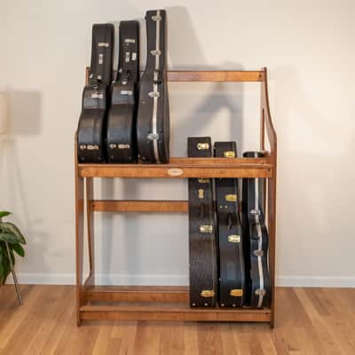 "Case Place" double level storage rack for acoustic, electric, bass, and other instrument cases BROWN image 2