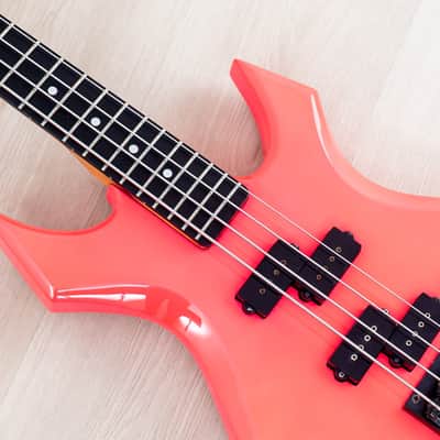1988 BC Rich Warlock Bass NJ Series II Vintage Double P Fluorescent Pink, Japan image 7