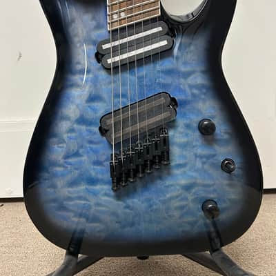 Jackson X Series SLATX7Q MS Soloist Archtop 7 String Multiscale Electric Guitar - Transparent Blue Burst image 2