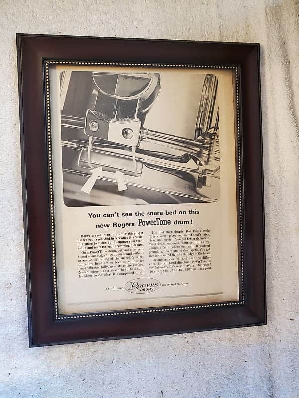 1964 Rogers Drums Promotional Ad Framed PowerTone Snare Original image 1