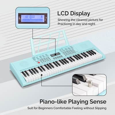 Glarry Blue 61-Key Portable Keyboard Set w/LCD Screen, Stand, Microphone image 4