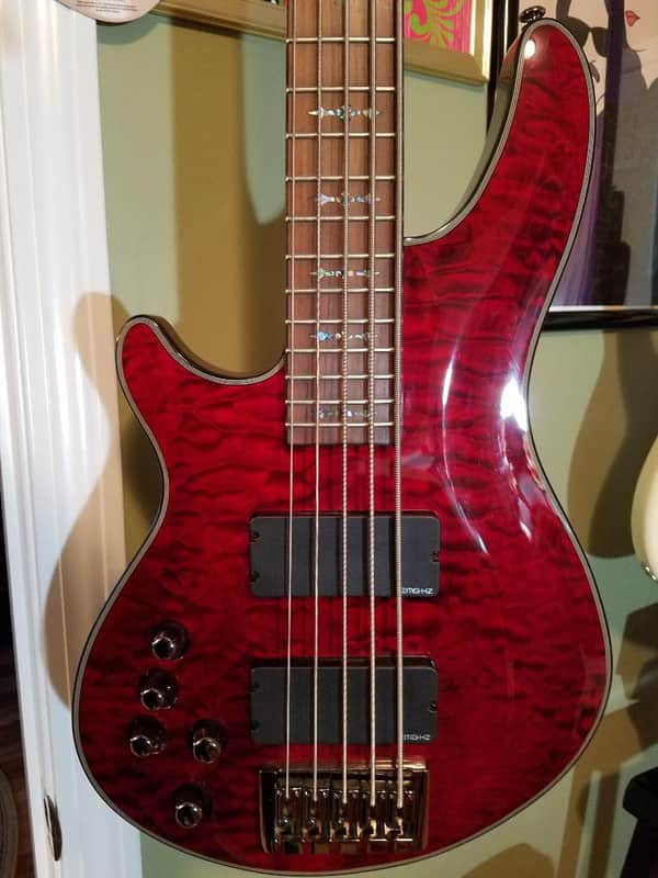 Lefty Schecter Damien Elite-5 Active 5-String Bass 2016 Crimson Red image 1