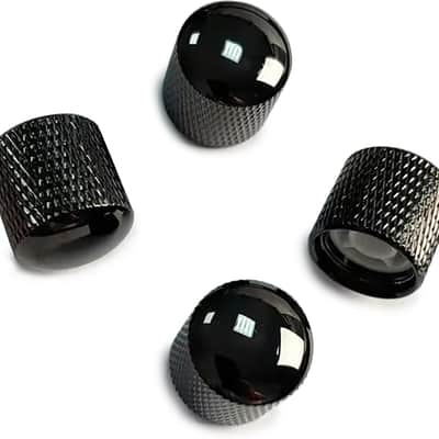 4Pcs Steel Bass Guitar Knobs 15/64"(6.1mm) Hole Dome Metal Guitar Volume Knobs for Fender Strat Telecaster Jazz Les Paul Replacement Parts (Vacuum Black)