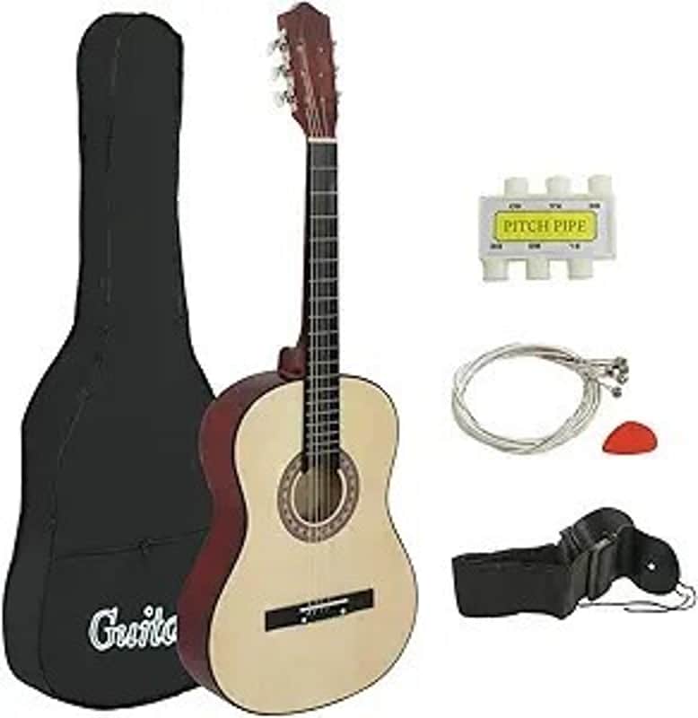 38" New Beginners Acoustic Guitar With Guitar Case, Strap, Tuner and Pick (Natural) image 1