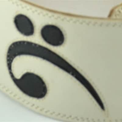 3.5" White with Black Bass Clef Leather Guitar Strap (Wide Model) image 2