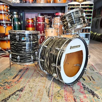 Ludwig Super Classic 22-16-13" 3-ply Drum Kit in Bowling Ball Black Oyster - Blue/Olive Badge 1970 image 1