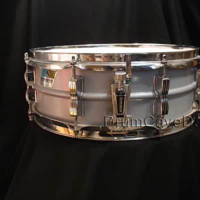 VINTAGE EARLY 1980s LUDWIG LM404 5X14" BLUE & OLIVE BADGE ACROLITE SNARE DRUM, DEMO VIDEO, ALL OEM! image 2