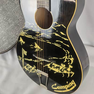 Framus 5/3 1950s 60s - Camping Stencil Black Vintage Acoustic 00 Parlor Guitar image 4