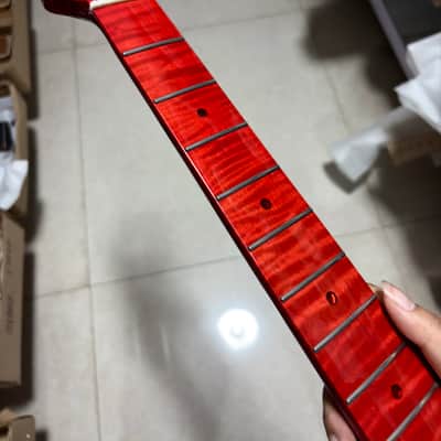 Red round gloss 22frets flame Maple electric Guitar neck for DIY parts image 2