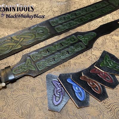 Custom Tooled Leather Celtic Knot Dragon Norse Viking Guitar Strap Colors SuedeSkinTools image 4