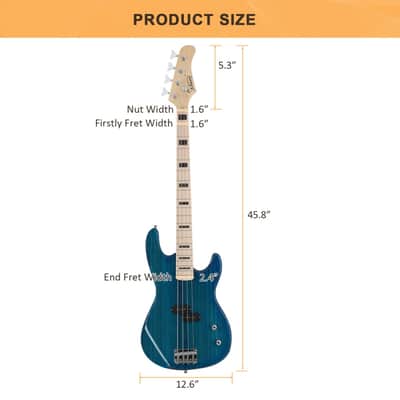 Glarry GP PRO Electric Bass Guitar NO Pickguard - Blue image 3