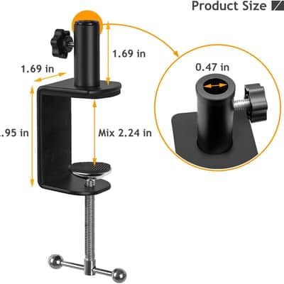 Table Mount Clamp, Metal Desk Clamp for Microphone Stand Mic Boom Arm C Mounting Clamp with Adjustable Screw image 2