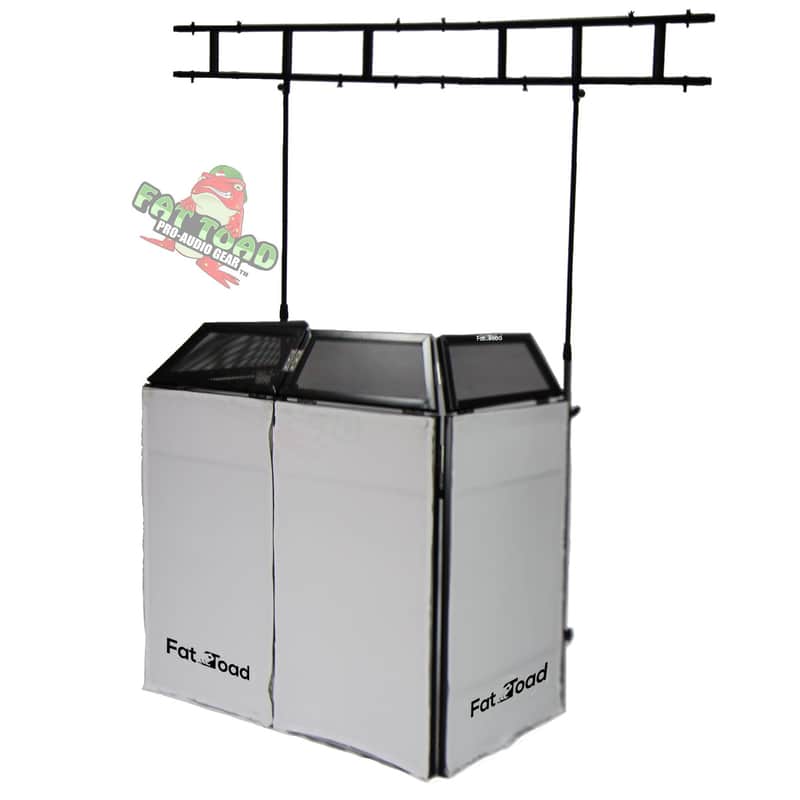 DJ Stand & Booth Table Top With 8FT Light Trussing Package by Fat Toad - White Scrim Cover Video Light Projector Display Workstation For Sound System - Event Foldable Panel Stage Platform Façade image 1