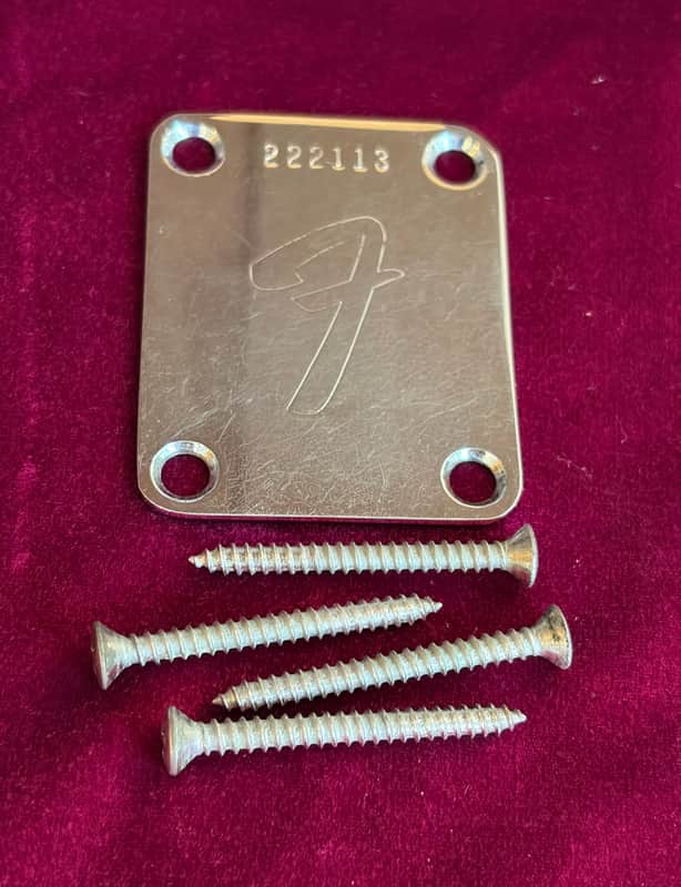 1968 Fender F Neck Plate + Screws Four Bolt Stratocaster Telecaster Precision Jazz Bass image 1